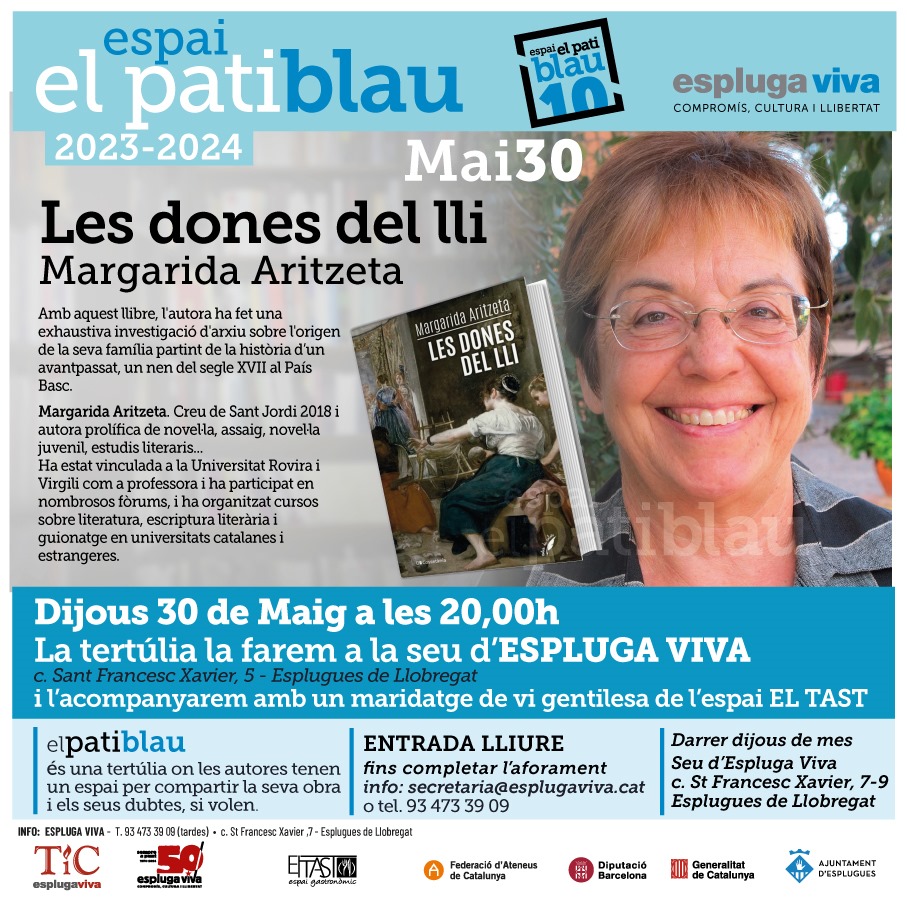 Espluga_Viva's tweet image. Darrer dijous de mes, que teniu a l'agenda? Evidentment, tertúlia del #PatiBlau ens acompanyarà @aritzeta i com sempre @ELTASTEsplugues maridarà l'obra amb un vi del pais