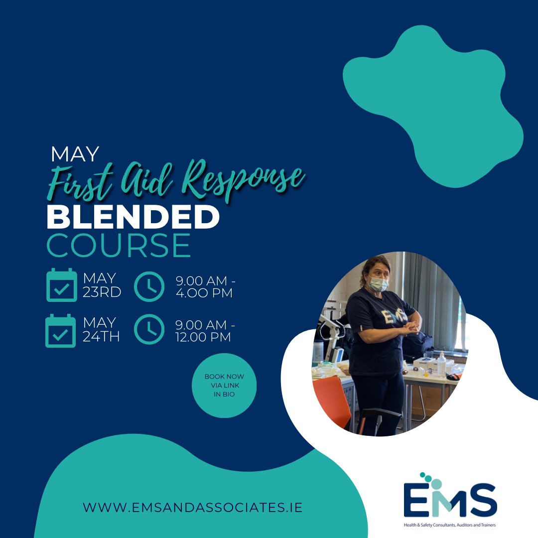 There’s still time to book a place for yourself or members of your team on our May First Aid Response Blended Learning Course! Don’t miss out! Course Dates: 23rd & 24th May Book now: emsandassociates.ie/course/first-a… Get in touch to find out more. Call Susan on 041-9822933 #LouthChat