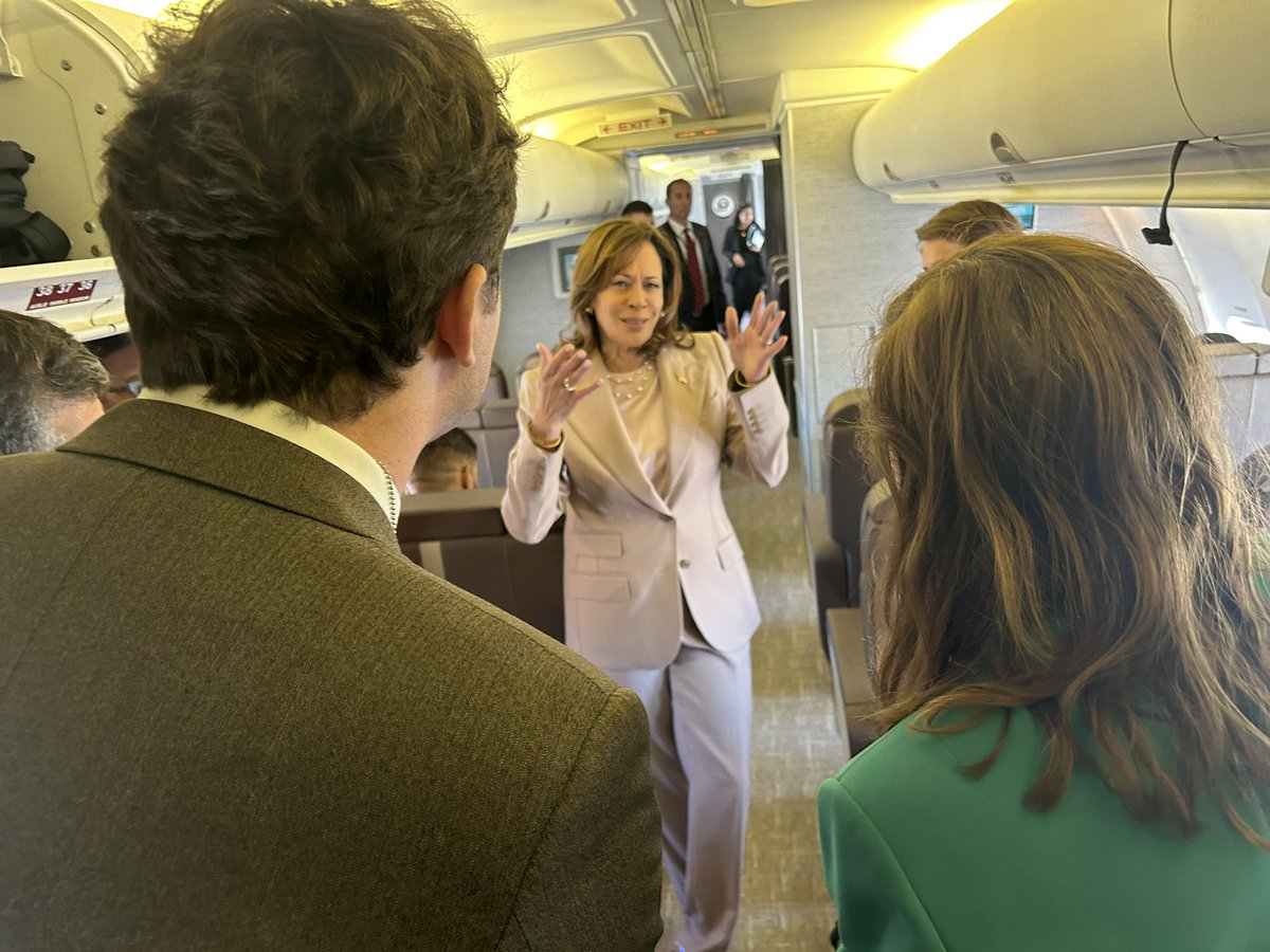 Traveling with Vice President Kamala Harris with my colleague, @Chris_Kane_ , covering for @WashBlade . We travel on Air Force Two to the SEIU Convention and back. (Photo with my real camera and story from my colleague coming soon. Here is an iPhone pic for now):