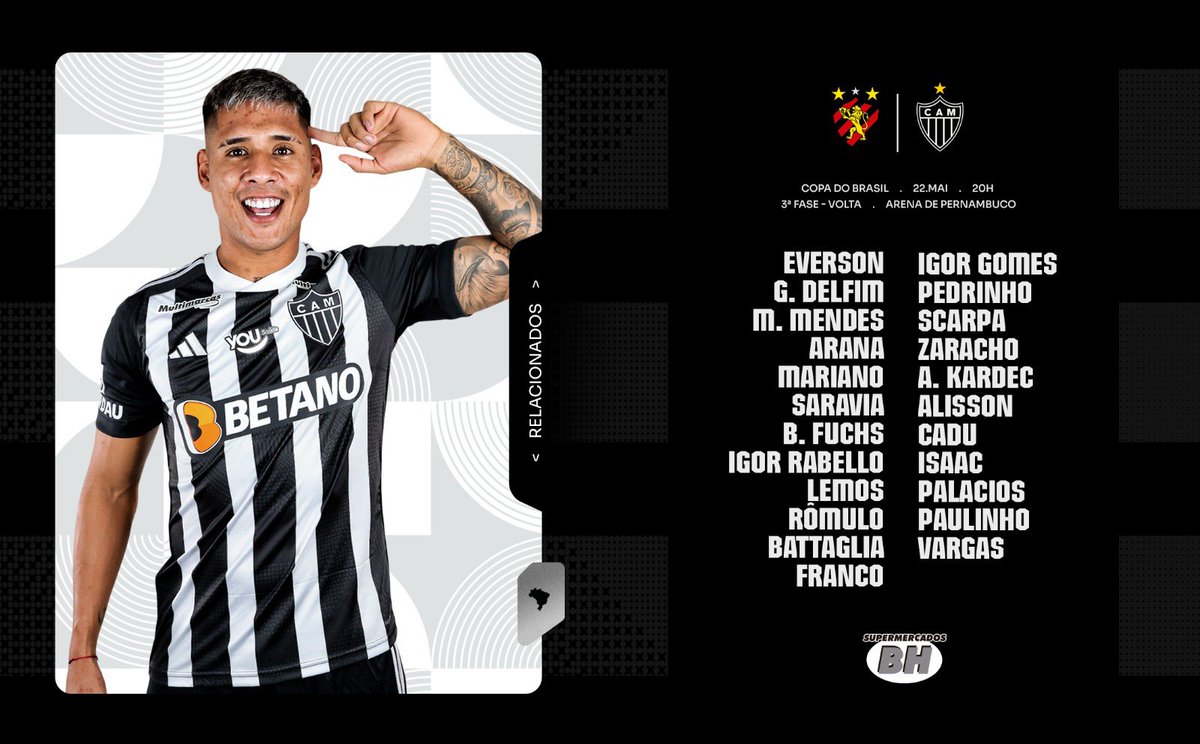 📋 Confira a lista de atletas relacionados para enfrentar o Sport, fora de casa, pela partida de volta da 3ª fase da Copa do Brasil! #VamoGalo #SPOxCAM 🏴🏳️