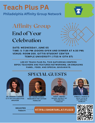 Teacherishx's tweet photo. Honored to join the panel at the End of Year Celebration centering BIPOC educators in Philly. BIPOC teachers, don’t miss this event! RSVP by May 27th: https://t.co/CL0Y7dhGRX. #BIPOCEducators #Phled @TeachPlusPA #PAGNCelebration https://t.co/Kf3WFf0ujU