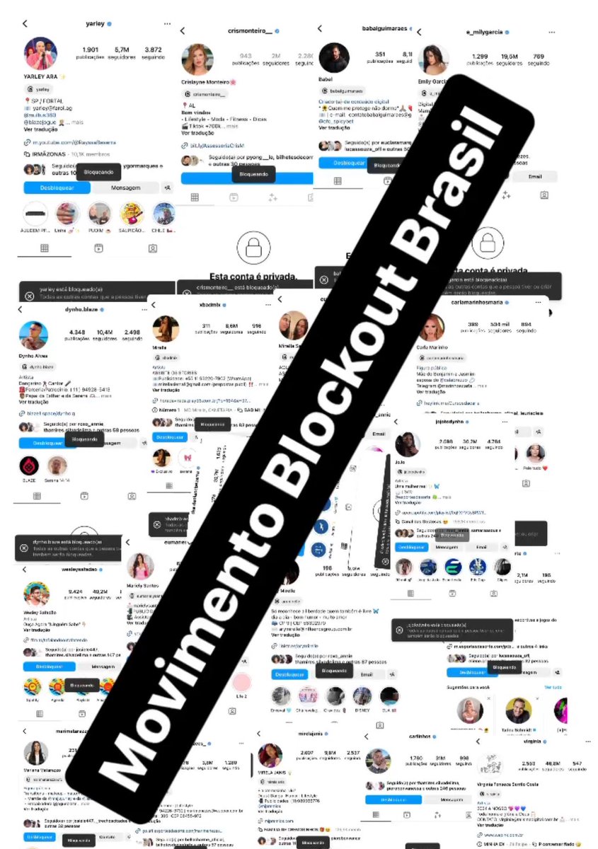 🚨MOVIMENTO BLOCKOUT BRASIL.

Bora bloquear todos os influenciadores que divulgam cassino, produtos enganosos e golpes.
