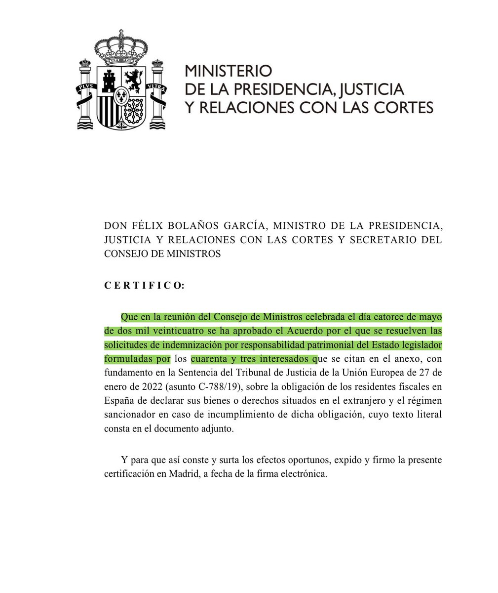 alejandrocampo's tweet photo. El Estado escurriendo el bulto. Me han notificado este Acuerdo del Consejo de Ministros rechazando solicitudes indemnización por Responsabilidad Patrimonial Estado de personas que AUTOliquidaron IRPF por normativa MODELO 720 que tumbó el TJUE, pero que dejaron pasar 4 años sin solicitar rectificación y devolución. Vulneran e ignoran de forma flagrante el apartado 127 Sentencia TJUE 28/6/22 y consideran que la infracción del Derecho UE por Modelo 720 (imprescriptibilidad incluida) no es suficientemente caracterizada, es decir manifiesta y grave 😳
Ya lo hemos denunciado ante la CE y lo vamos a pelear 💪