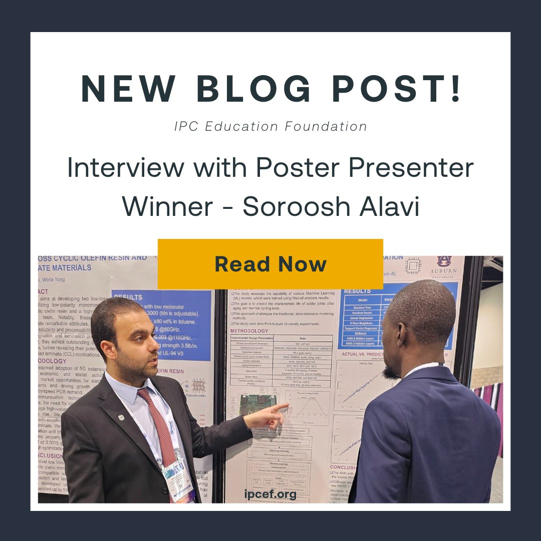 Go check out our most recent blog post to learn more about one of our IPC APEX EXPO 2024 Poster Session winners - Soroosh Alavi!

hubs.li/Q02wHLXw0

#IPCAPEXEXPO2024 #scholarship #scholarshipwinner #IPCEF #education #postersession #stem #stemeducation