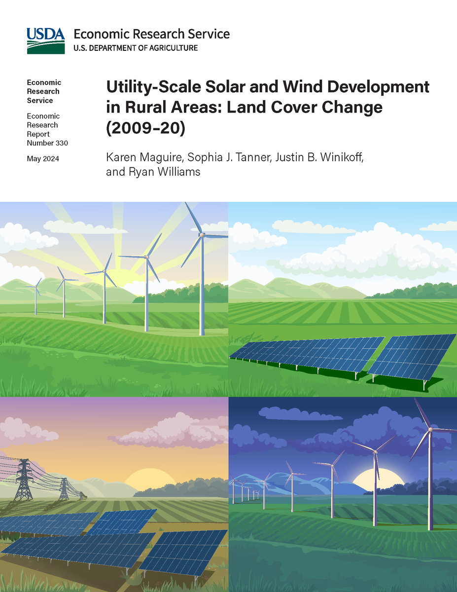 In rural areas, from 2009 to 2020, one third of solar farms and nearly half of wind turbines were installed on land that was in cropland.

Learn more: ers.usda.gov/publications/p….