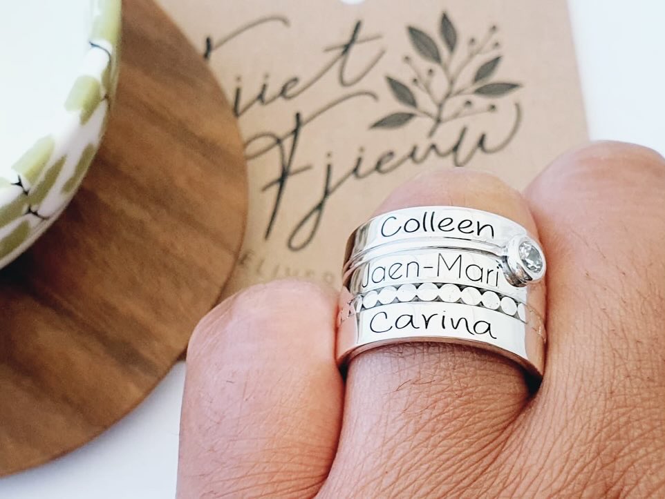 Sterling Silver Personalised Stacking Rings – Set of 5 !

#argentiumsilver #sterlingsilver #personalised #laserengraved #birthstone #syntheticbirthstone #polkadot #stackingrings #stackemup #stackemhigh 
#familyring #letssparkle #fjietfjieuw #wedeliverhappiness
