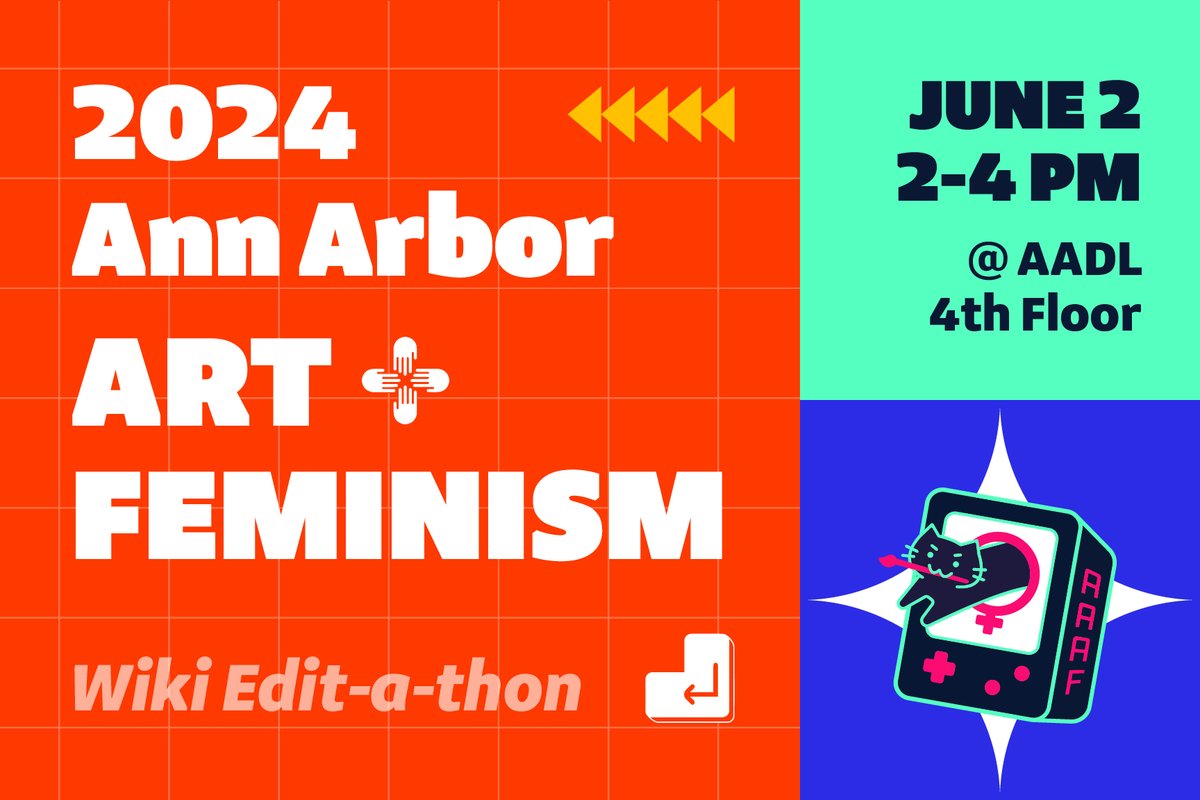 In partnership with @UMichLibrary, we are hosting the Art+Feminism Wikipedia Edit-a-thon at the @aadl. Join us in rectifying gender bias and enhancing representation in Wikipedia articles. This is a free event with tutorials, DJ, raffle, and snacks. Bring your own device if able.