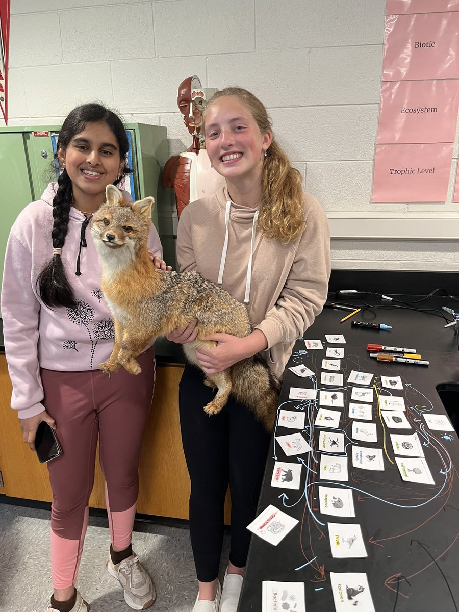Pranita (left), Floyd (middle), and Maddie (right) had a great time making a complex food web with chalk markers on lab counters. Thanks for your hard work, ladies (and Floyd).
