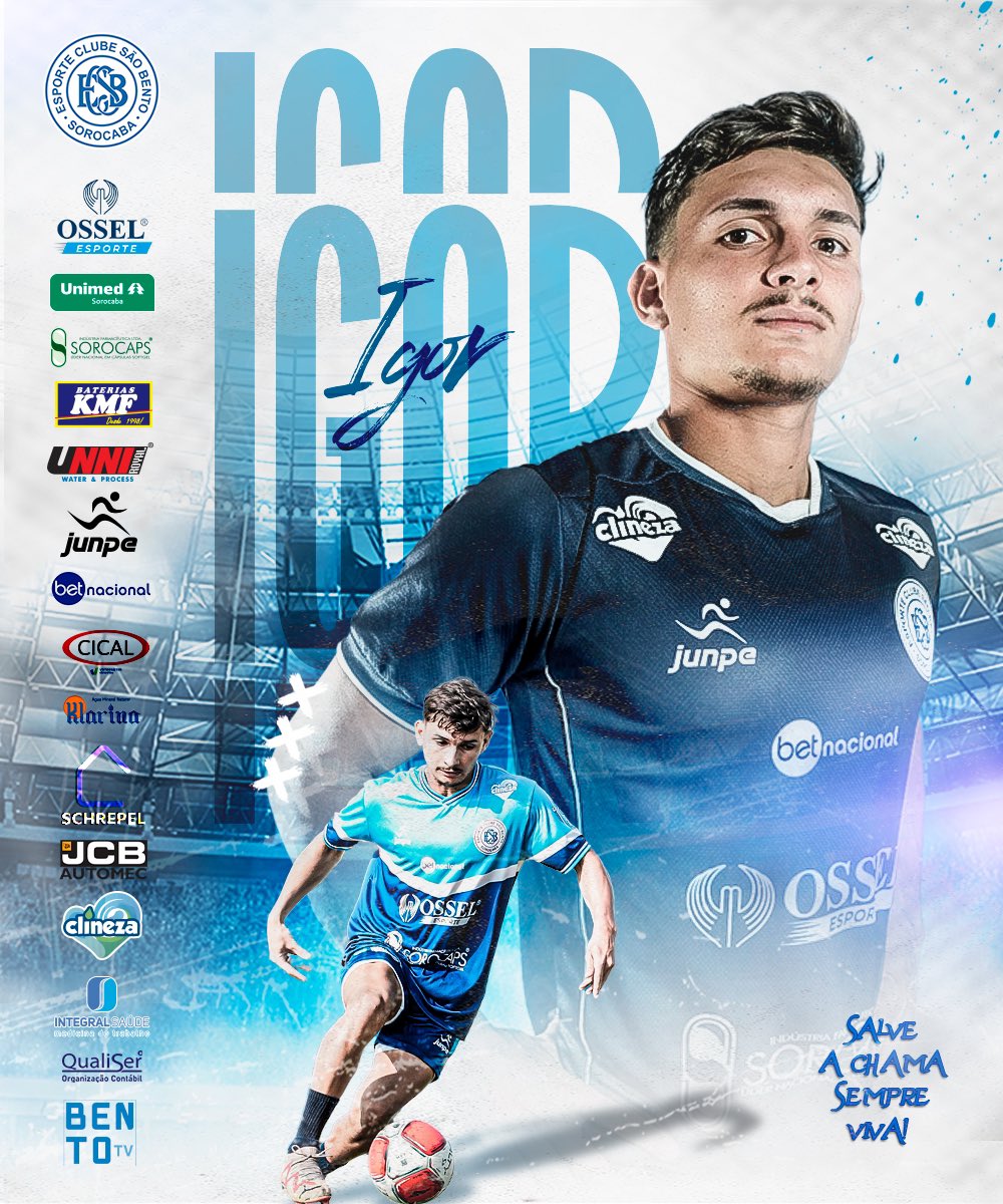 Olha só, tem mais reforço no Bento!🔵⚪

Igor | 21 anos | Volante
Atleta formado nas categorias de base do Desportivo Brasil, Igor é polivalente no meio campo. No profissional, Igor jogou o Paulista A3 em 2023 e 2024 pelo DB, time de Porto Feliz.

Seja bem-vindo!🫱🏻‍🫲🏽