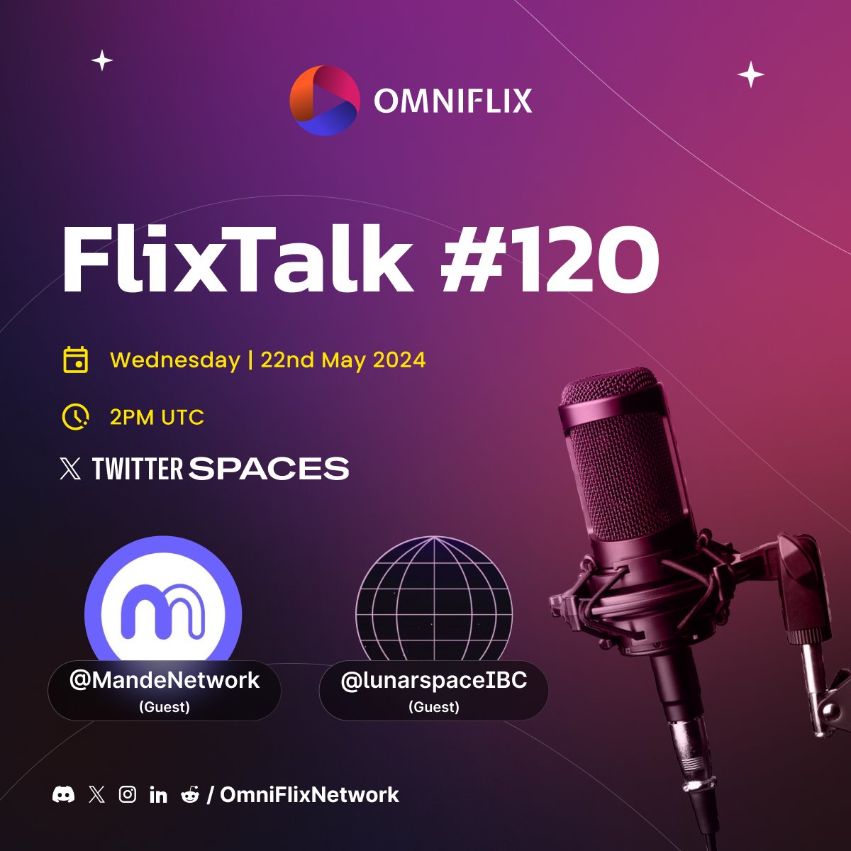 zFLIX_'s tweet photo. Fam, Get ready for a mega-space this FlixTalk #120 featuring @MandeNetwork &amp; @lunarspaceIBC 🌙

We are discussing #TrustDrop by Mande, $LSE sale, updates from #OmniFlix Creators &amp; more!

🗓️ 22nd May, 2pm UTC

Link to Space 👇 https://t.co/9ny878tLP7