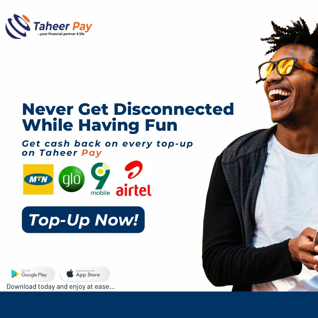 Never get disconnected while having fun! 🌟 Enjoy cash back on every top-up with Taheer Pay. Top up now and stay connected! #TaheerPay #StayConnected #CashBack
