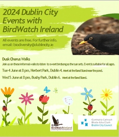 Join us for these free events to experience the wonder of the dusk chorus across Dublin City on the 4th and 5th June.