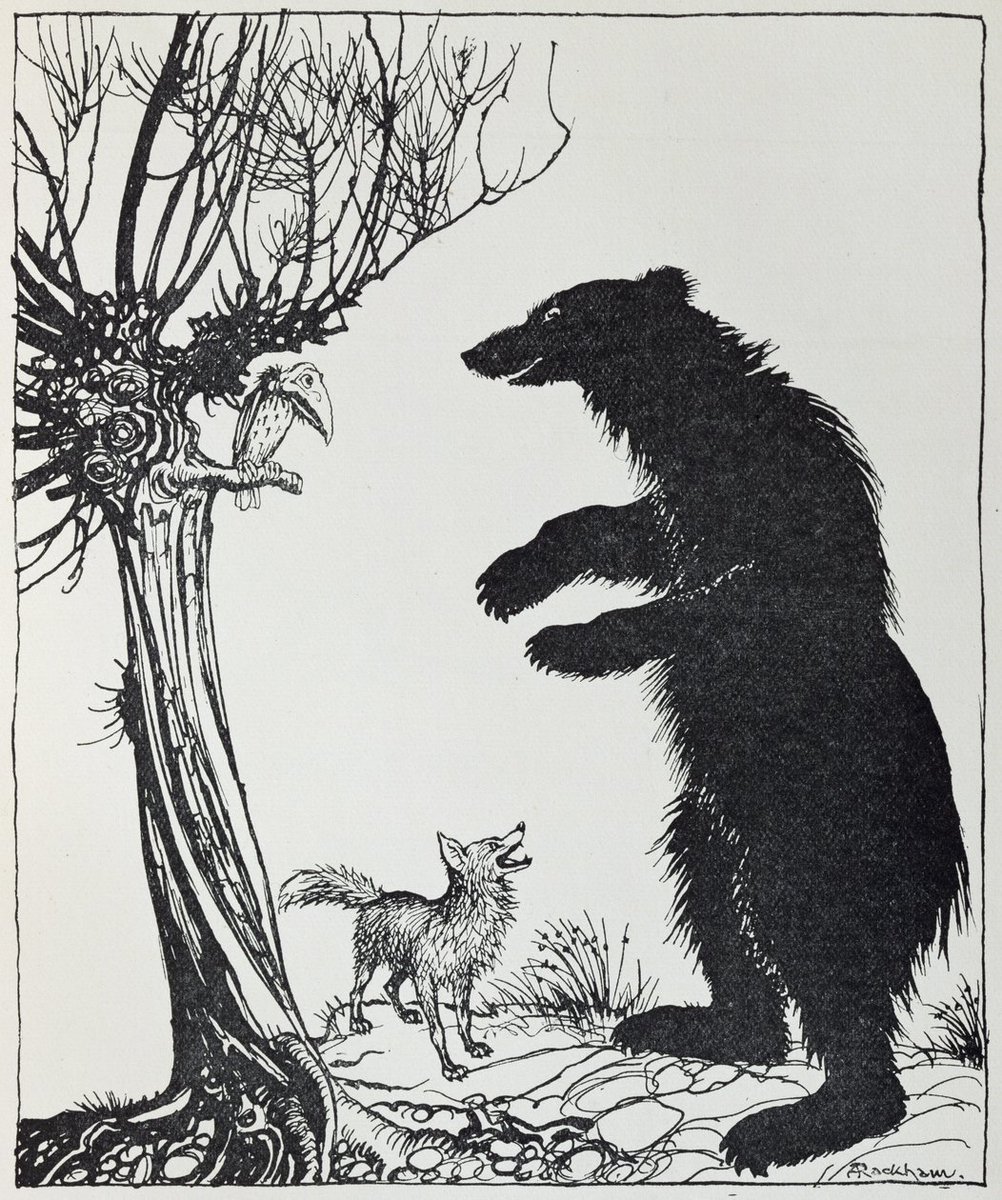 🐻📖🦊The Bear and the Fox, from Aesop's Fables - illustrated by Arthur Rackham. #FairyTaleTuesday