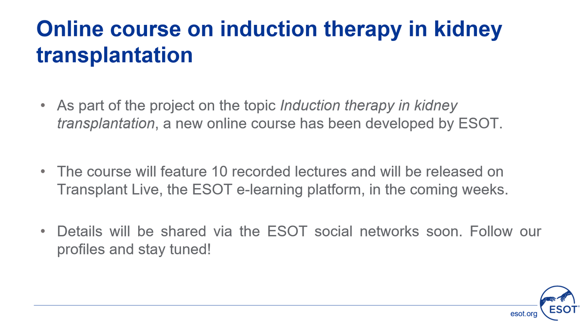 ESOTtransplant's tweet photo. Thank you to our panellists & participants for a very productive workshop!👏
w/ @rajthur @lucatoti74 @MRabant Carole Burger & Christophe Legendre #ESOTeducation
🔜This series will be available on #txlive under a NEW online course on induction therapy in kidney transplantation! https://t.co/4PLtRUEYvE