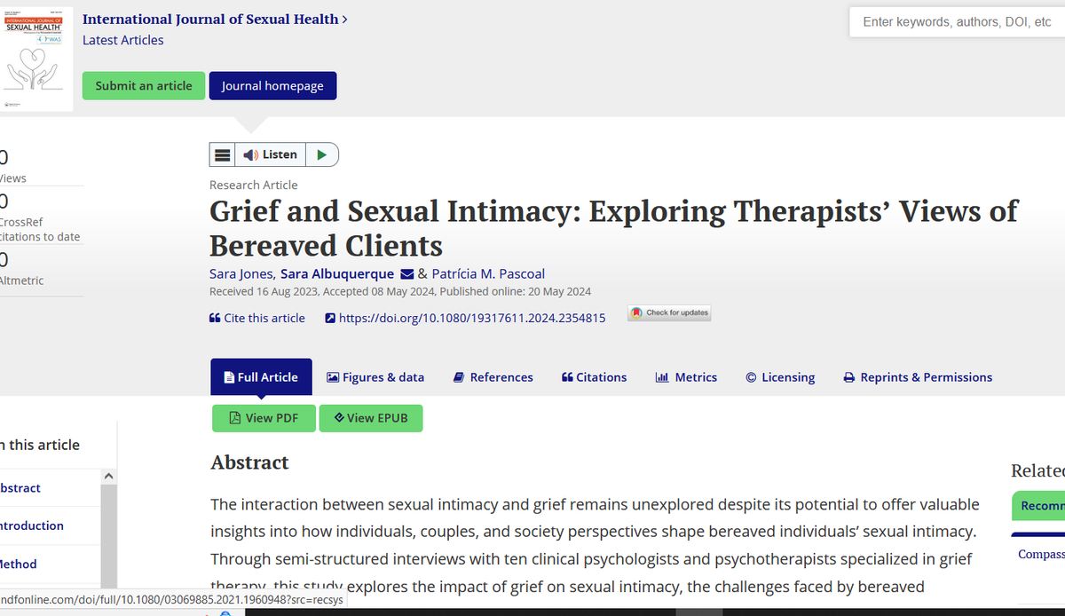 Really proud of this important work on Grief and Sexual Intimacy. Check it out at: tandfonline.com/doi/full/10.10…