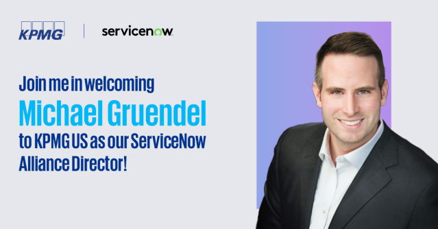 Please join us in welcoming Michael back to KPMG in the US and our ServiceNow Community! He will collaborate with both KPMG &amp; ServiceNow to enhance existing offerings, introduce new ones to the market, and integrate ServiceNow into larger solutions. bit.ly/3yqwXzr