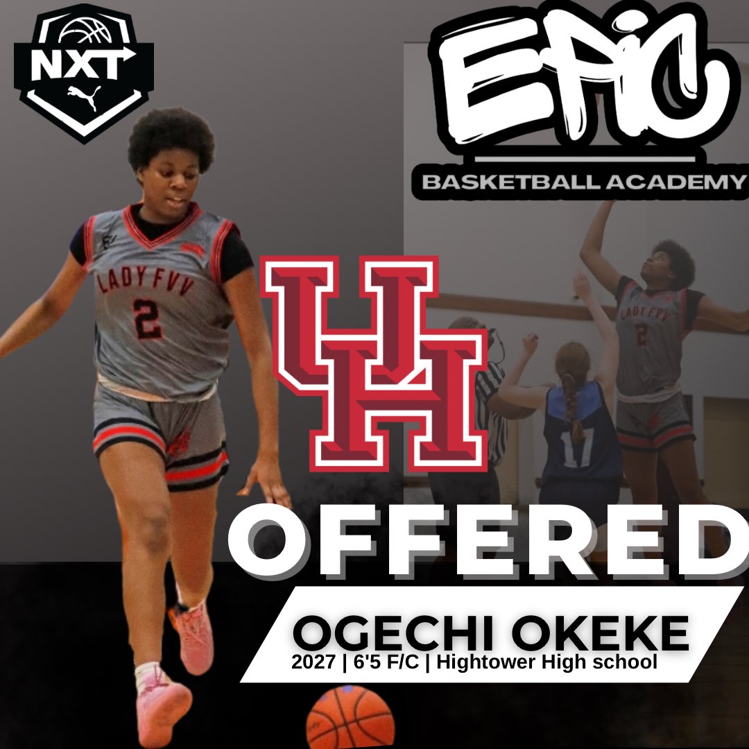 After a successful LIVE period, we are excited that 2027 6’5 Ogechi Okeke received an D1 offer from University of Houston @UHCougarWBB . Thank you Coach Hughey @CoachHugheyUH for this opportunity. #BeEPIC #PumaHoops #OgechiOkeke | @pro16G | @nxtproG | @LadyCaneHoops