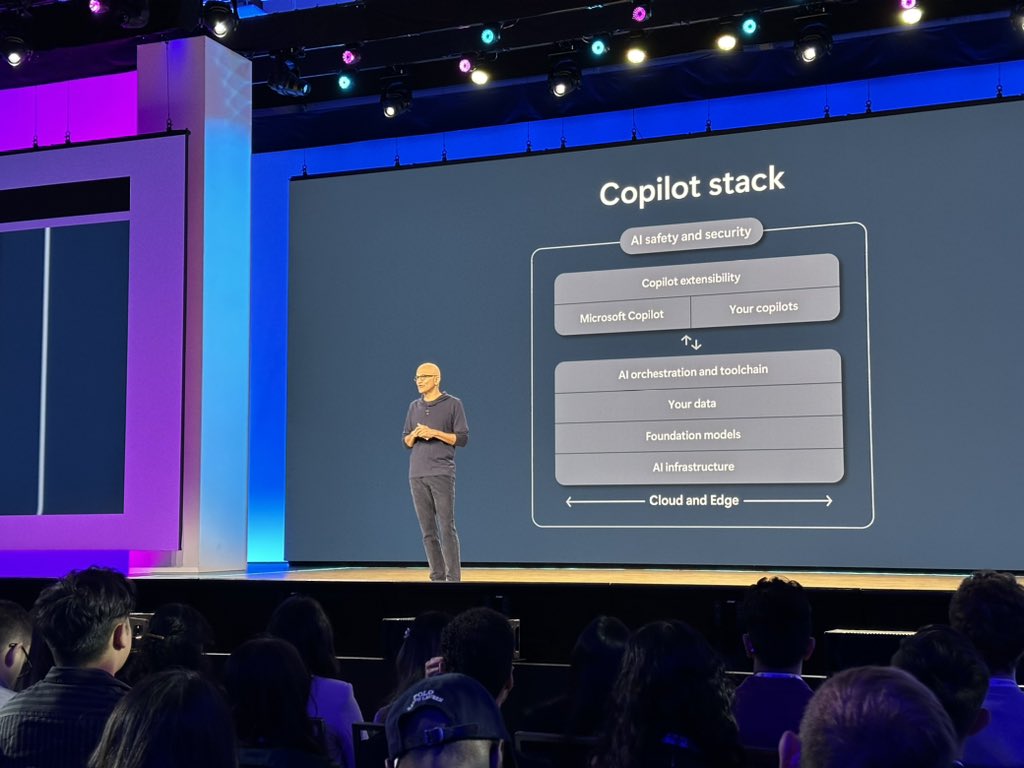 .@satyanadella just made three big announcements from the main stage at #msbuild 1️⃣ New on-device SLM (Small Language Model) called “Phi-Silica” shipped with every Copilot+ PC 2️⃣ A new “Copilot Stack” for building AI apps 3️⃣ Microsoft is doubling down on SLM Phi-3, adding