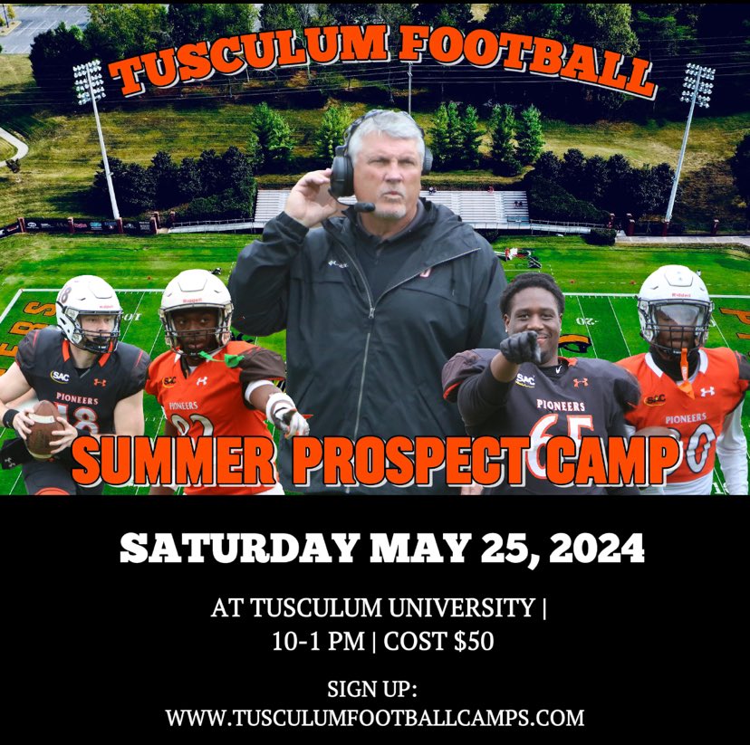 Start time has been moved to 10am Saturday!!! Spots are still available get signed up now at tusculumfootballcamps.com