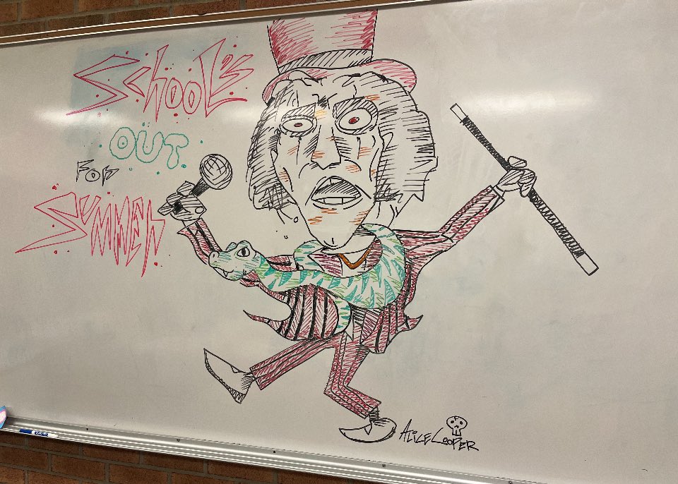 CoachLaHue's tweet photo. Last week of school! @alicecooper #schoolsout @CorydonPanthers 
Artwork by Booker LaHue https://t.co/t6RBa0llfB