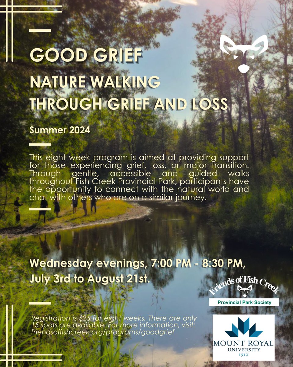 Are you or a loved one navigating the challenging waves of grief and loss? You’re not alone🕊️🌅🌱
#GoodGrief is an eight week program with gentle, guided walks through the serene trails of Fish Creek, where the beauty of nature can offer solace and a path toward healing.