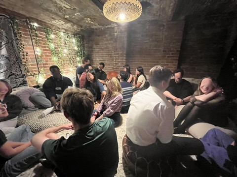 Eye contact event last night @thesfcommons: By the end everyone was 1) very comfortable with eye contact (at least within the group) and 2) making ~100% eye contact while speaking, listening, and thinking, both 1on1 and in group conversation. I'm still smiling about it the event