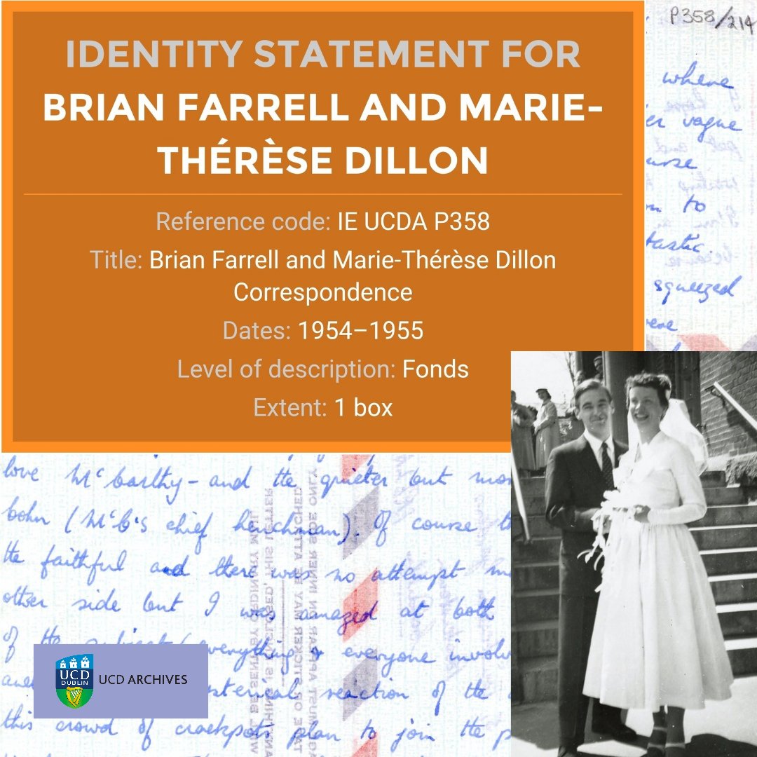 UCDA P358 Brian Farrell and Marie-Thérèse Dillon Correspondence is now available to consult in our reading room. Archivist Orna Somerville, who catalogued the collection, wrote about it here: ucdculturalheritagecollections.com/2024/05/02/let… Catalogue online here: ucd.ie/archives/colle…