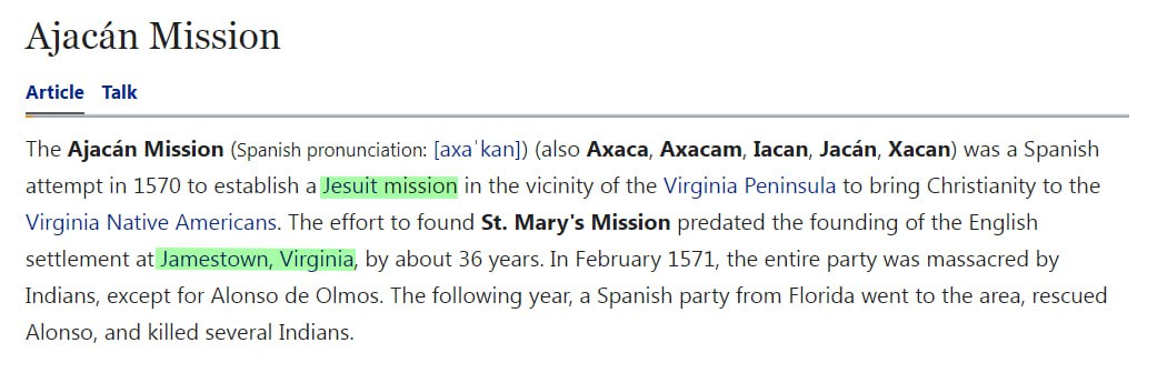 This Jesuit mission would become Jamestown, Virginia.