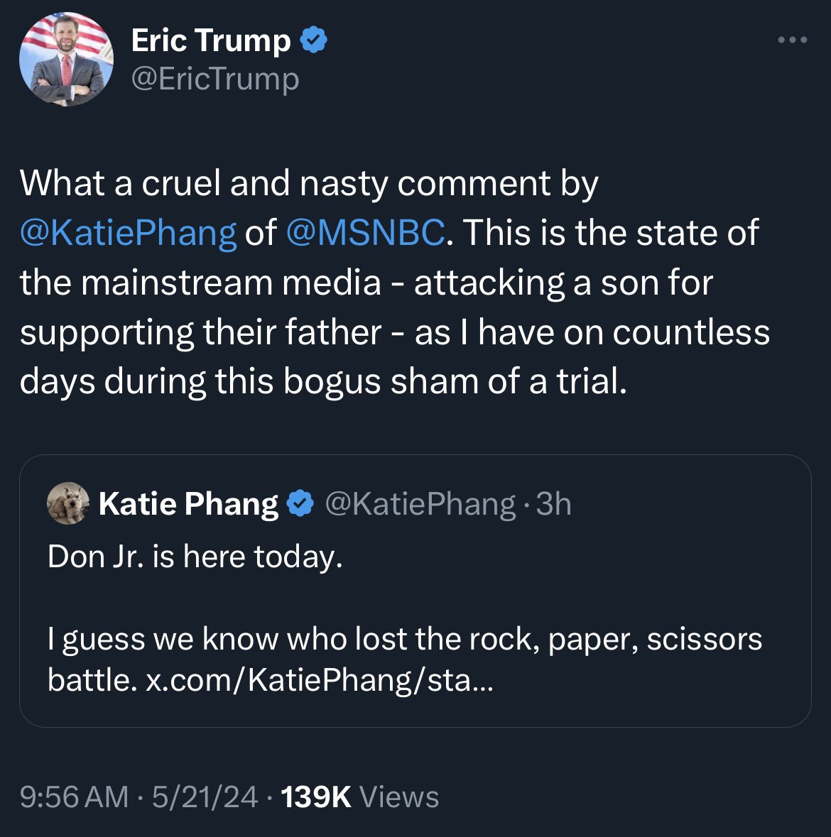 Whiniest Trump is crying that big bad Katie was mean to them. Poor baby!