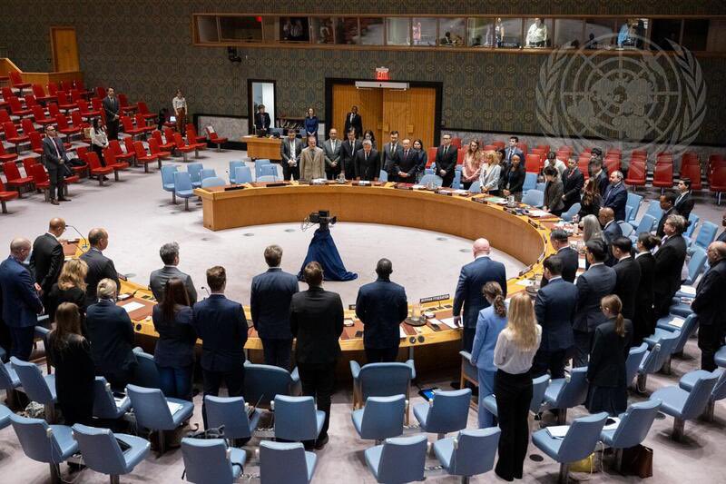 A shameful picture…. The United Nations Security Council standing in silence to commemorate… Iran’s leading mass murderer.