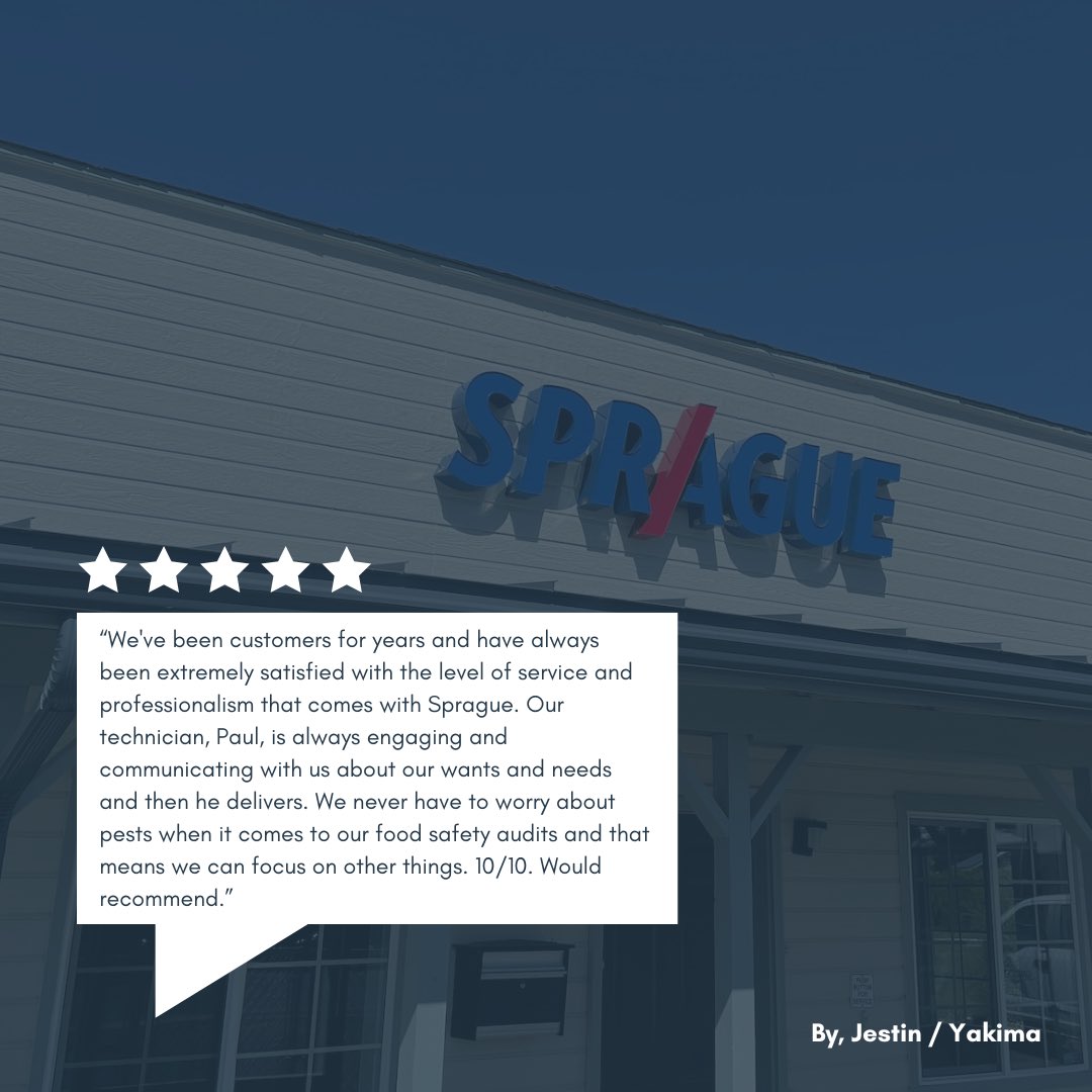 Our Yakima team? Crushing it! Thanks to Jestin for sharing these very kind words. 🏆 #sprague #spraguepest #spraguepestsolutions #pestcontrol #pestmanagement