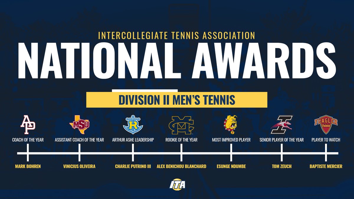 𝐓𝐚𝐤𝐢𝐧𝐠 𝐇𝐨𝐦𝐞 𝐓𝐨𝐩 𝐇𝐨𝐧𝐨𝐫𝐬 🏆 Congratulations to the 2024 ITA Division II Men's Tennis National Award winners! Read more about each of them below ⬇️ 📰 tinyurl.com/4cndmvxw (Full Release) #WeAreCollegeTennis | #ITAAwards