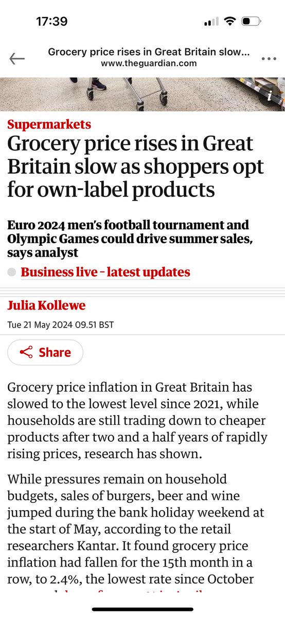 Grocery prices rise at lowest rate for years. #BrexitBenefits