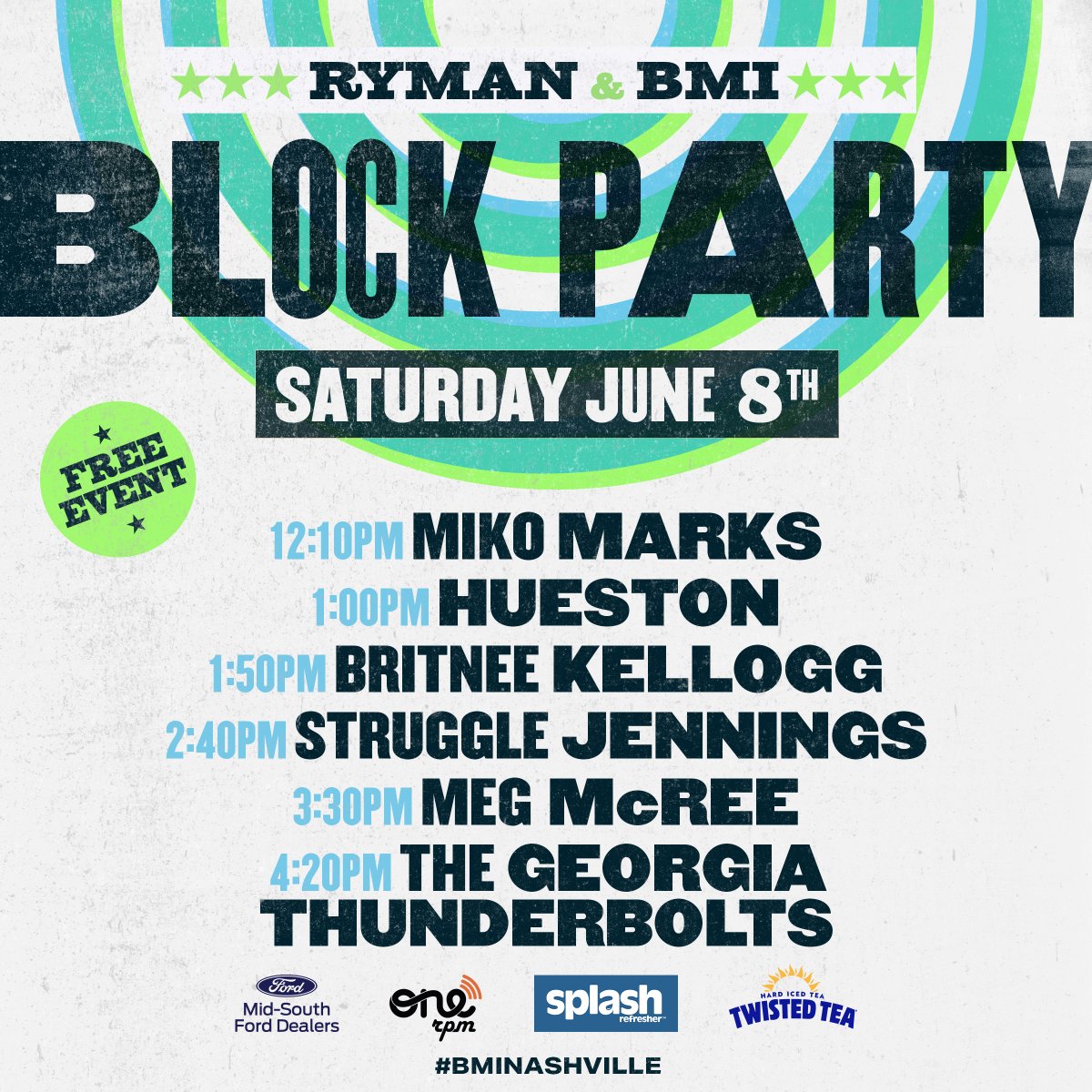 Nothin’ like a good ole block party! Come out and celebrate CMA Fest with us at the @bmi and @theryman free concert series at the PNC Plaza Stage! I’ll be playing some songs on Saturday, 6/8 at 3:30pm. See y’all soon! 🤠🌼