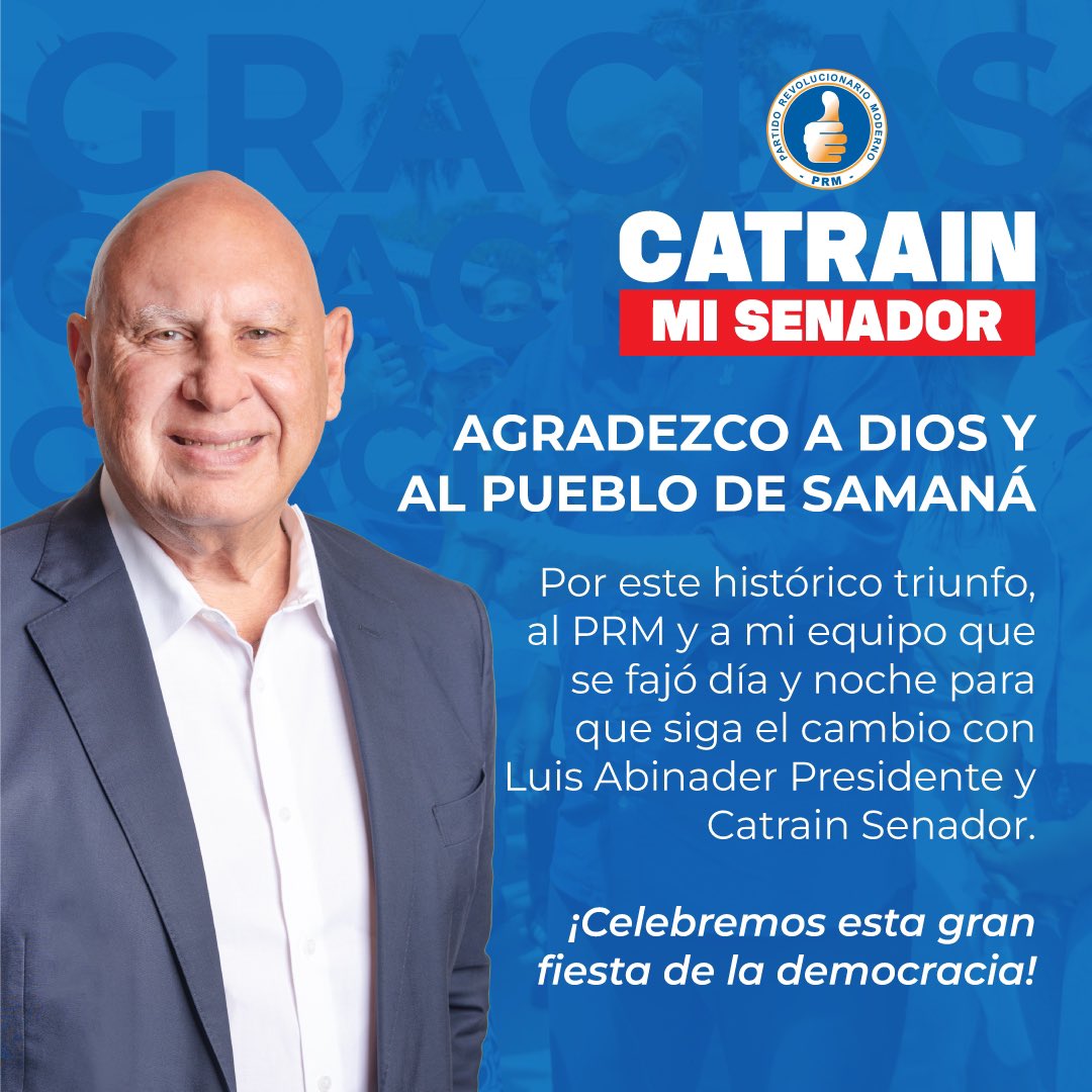 Gracias a todos los que me acompañaron, apoyaron y votaron por mí para seguir representando a la provincia Samaná en el Senado para el periodo 2024-2028. Les aseguro que no se arrepentirán y seguiré trabajando por el progreso de Samaná y el fortalecimiento de nuestra democracia.
