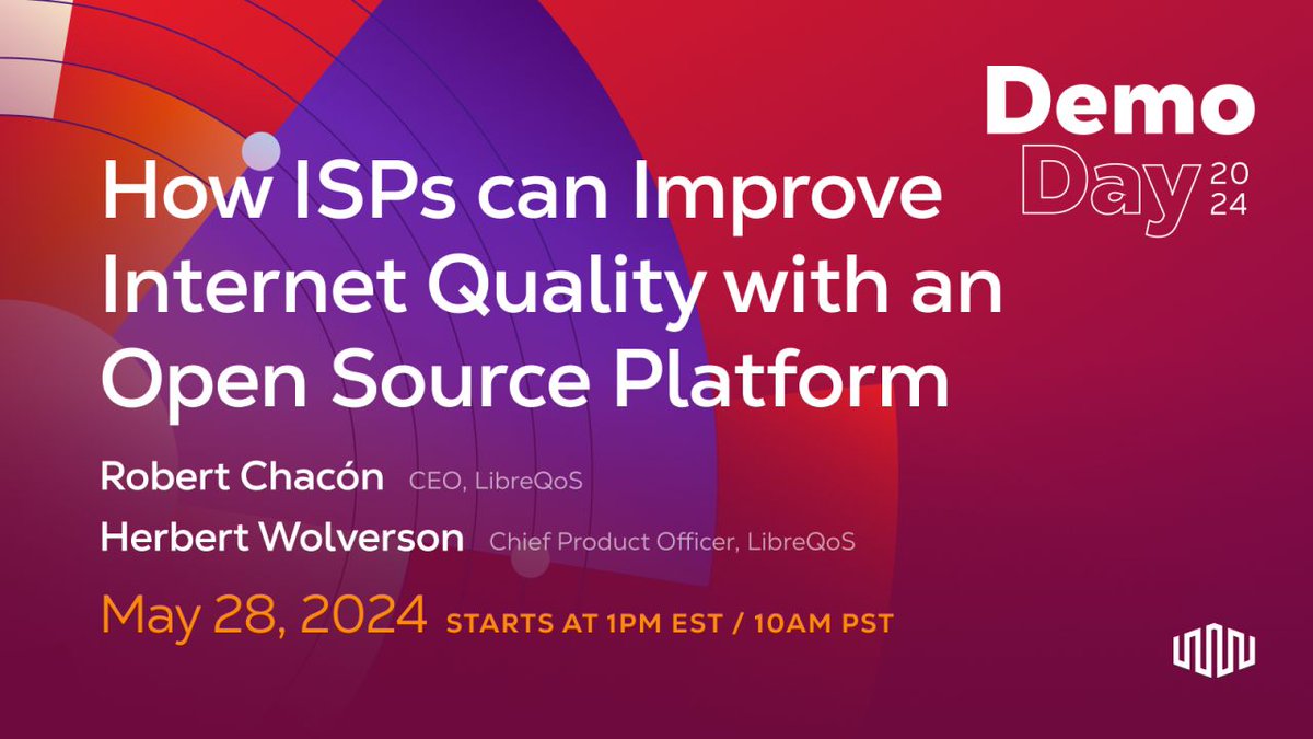 See you all at @equinixmetal Demo Day: May 28, 2024 at 1PM EST / 10AM PST

It's free, join us deploy.equinix.com/events/demo-da…

#LibreQoS #QoE #QualityOfExperience #InternetServiceProvider #ISP #WISP #WirelessInternetServiceProvider #FISP #FWA #FLOSS #Equinix #EquinixMetal #OpenSource