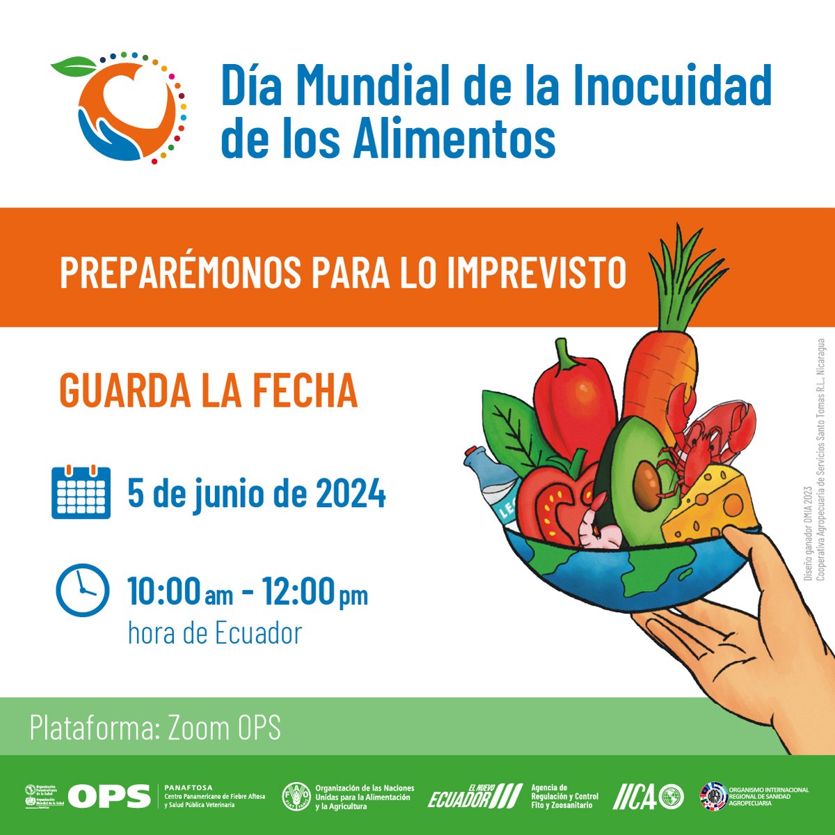 ¡No te pierdas el próximo seminario online sobre el Día Mundial de la Inocuidad de los Alimentos!
🗓️5 de junio 2024
⏰10.00-12.00 (hora Ecuador)
🔗Enlace de inscripción: paho-org.zoom.us/webinar/regist…
▶️Transmisión en vivo a través del canal PAHO TV en YouTube: youtube.com/@PAHOTV