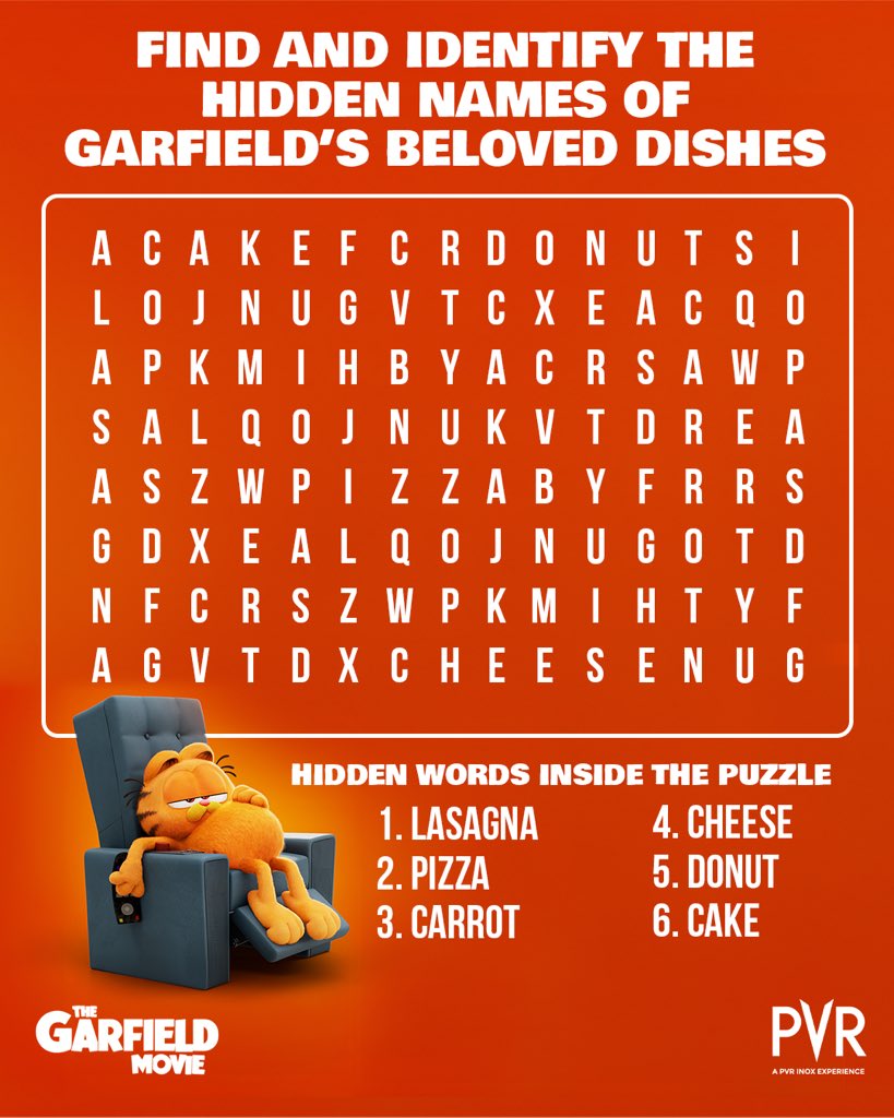 You all know that Garfield is a big foodie! 🐱Can you spot his favorite dishes? How many were you able to find? Comment and let us know. 

Now screening at PVR INOX! 
Book now: cutt.ly/y7S9ryy
.
.
.
#TheGarfieldMovie #Garfield #ChrisPratt #VarunSharma #NicholasHoult