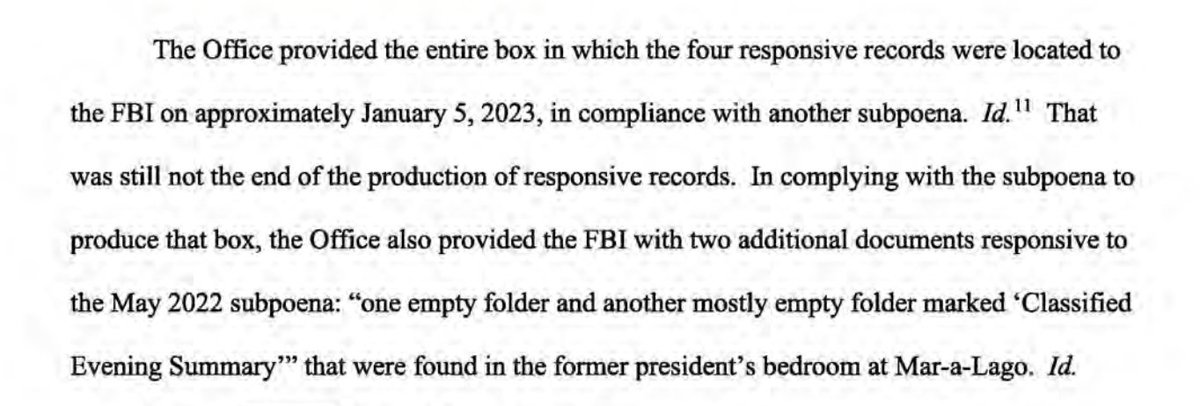 JUST IN: Unsealed filing in Trump Florida case says there were two rounds of classified documents discovered at Mar-a-Lago *after* the FBI search. storage.courtlistener.com/recap/gov.usco…