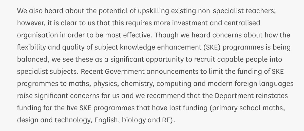 The @CommonsEd report on teacher recruitment, training and retention includes references to the shortfall of RE trainee teachers and the need to reinstate funded SKE programmes publications.parliament.uk/pa/cm5804/cmse…