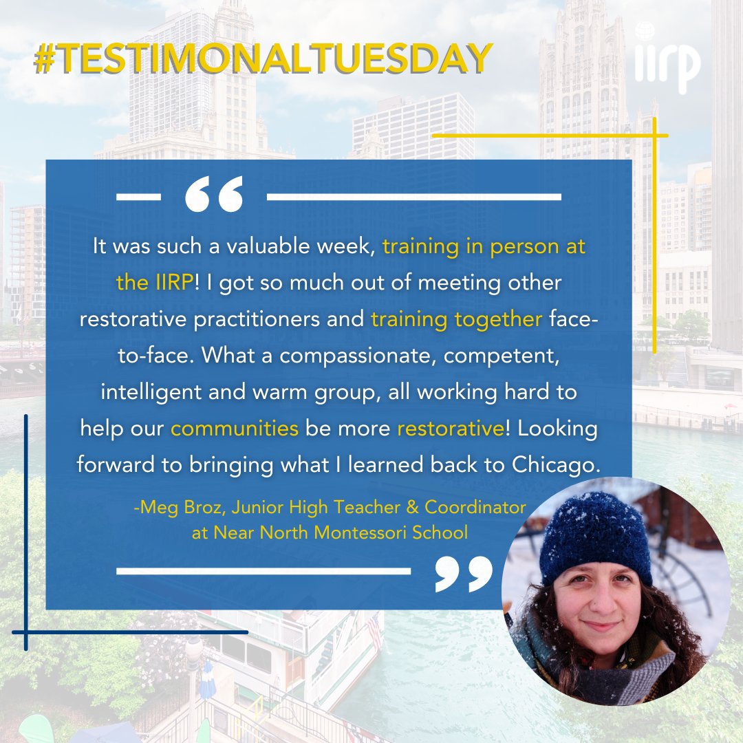 It's #TestimonialTuesday! Hear from Meg Broz, who recently completed Training of Trainers: Restorative Conferencing 🎊 To view and learn more about our current professional development offerings, please go to our website ➡️ iirp.edu/continuing-edu… #IIRP #ProfessionalDevelopment