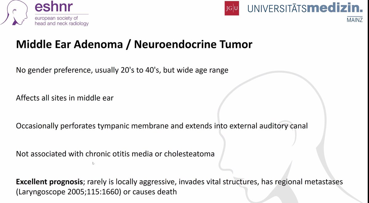 Welcome to the ESHNR case webinar! Dr. Ahmed Othman, Mainz/DE reviewed the first case from Dr. Secil Telli Erdogan from Umea University, Sweden Dx: Middle ear adenoma w/ neuroendocrine features For case details and to view all images 👇courses.cmrad.com/eshnr-webinar-…