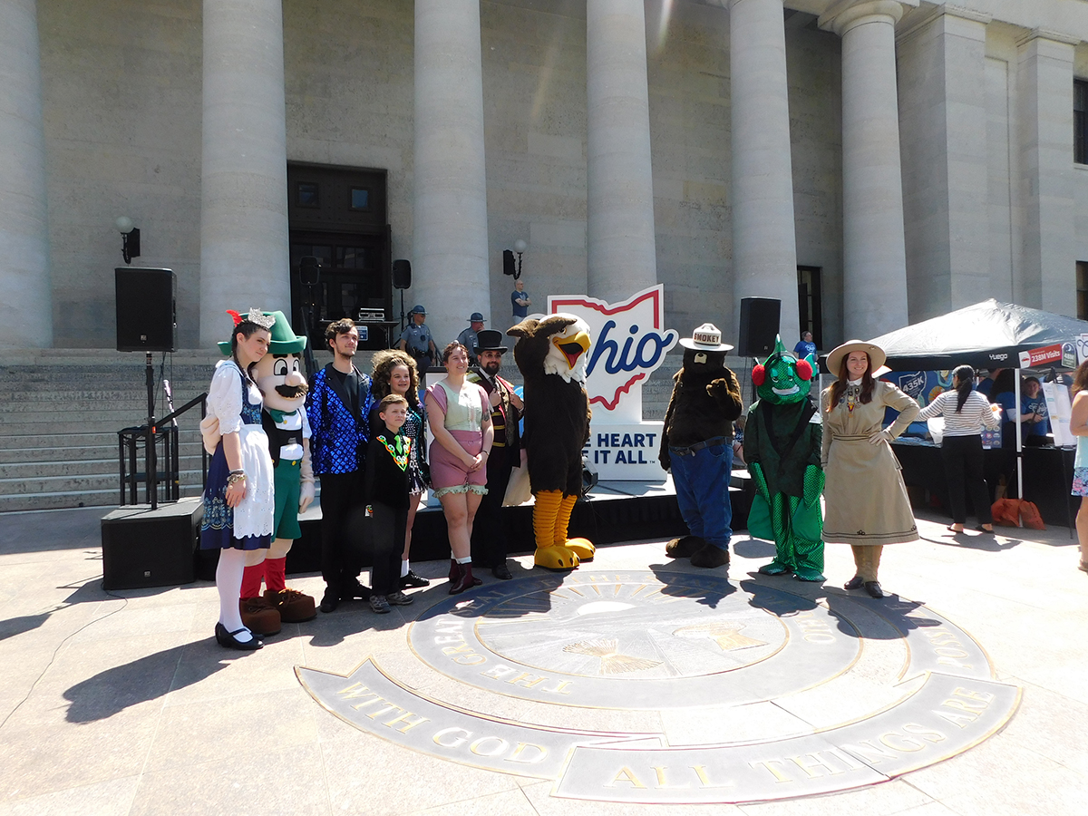 Today until 2 pm at the Ohio Statehouse -- Ohio Tourism Day. Meet the mascots! Learn about all the fun things to visit in our great state. Food trucks at the corner of State and High Streets.