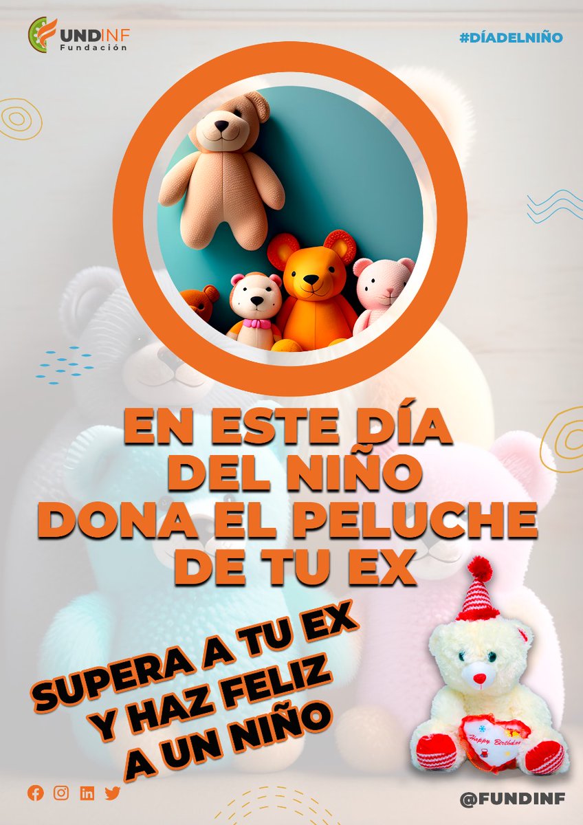 #Dona el peluche de tu ex. O un juguete en buen estado y golosinas y haz feliz a un niño. Hasta el 30 de mayo.  Comunicate al 0996755101.

#donativos
#diadelniño
#peluches
#Fundinf