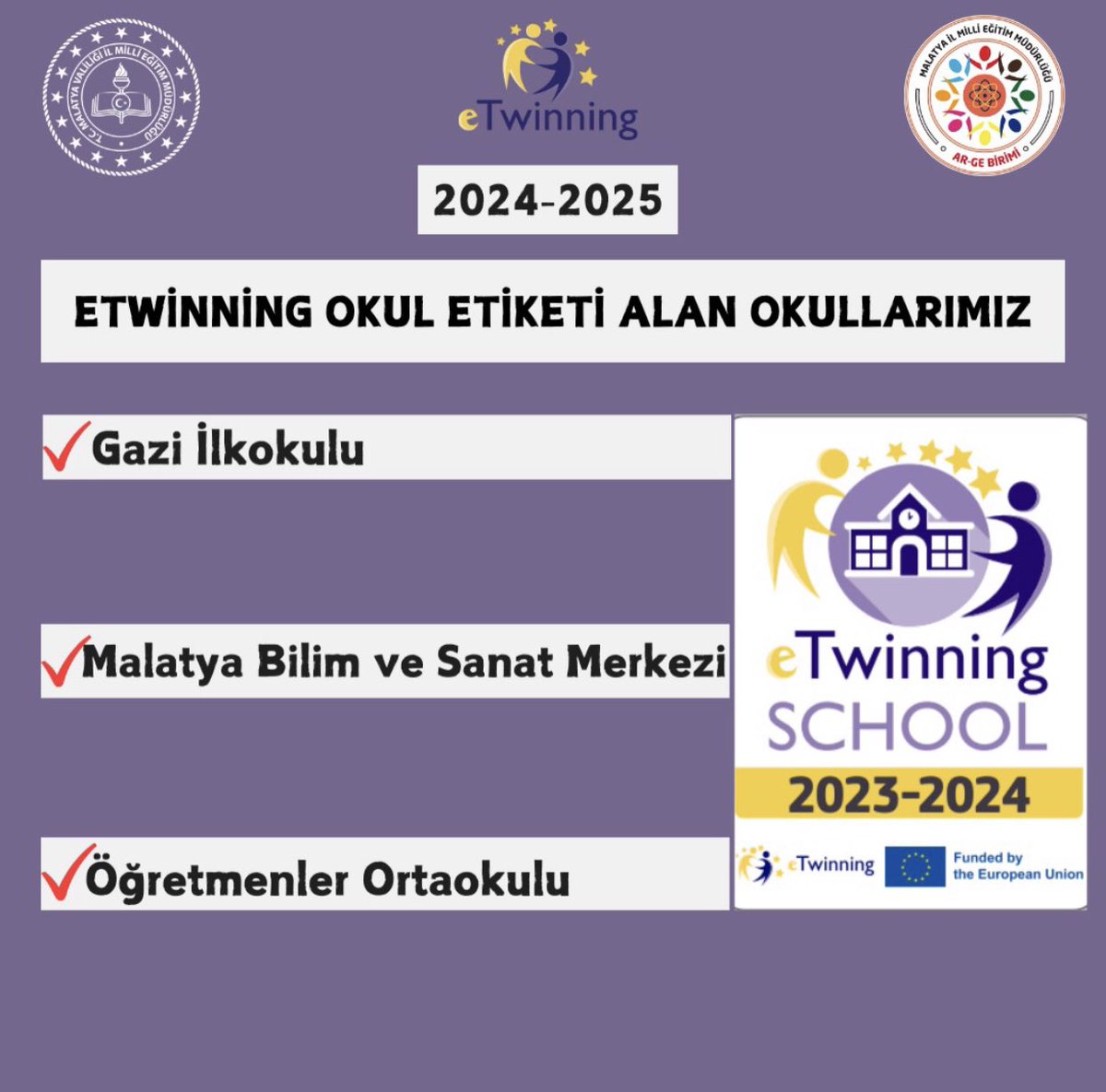 eTwinning okulu olmaya hak kazanmanın haklı gururunu yaşıyoruz🥰🥰🧿👏🏻🎊🎉 <a href="/MalatyaMem/">MALATYA İL MİLLİ EĞİTİM MÜDÜRLÜĞÜ</a> <a href="/BattalgaziMeb/">BattalgaziMeb</a> <a href="/theryamm/">Derya Çetin Cengiz</a> <a href="/OrhanTokmak/">ORHAN TOKMAK</a> <a href="/MalatyaGaziio/">Malatya Gazi İlkokulu</a> <a href="/makbulebirinci1/">makbule birinci</a> <a href="/eTwinningTurkey/">eTwinning Türkiye</a> <a href="/eTwinningESL/">eTwinning ESL</a> <a href="/behcet_bakir/">behçet bakır 🇹🇷</a>