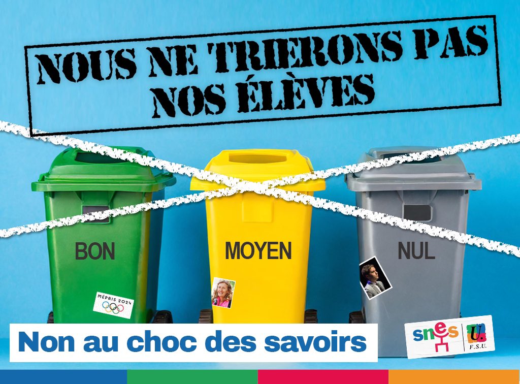 Collectif94's tweet photo. 😡🤬😡🤬
Est ce que c'est ça que nous voulons !? Disons non à ce tri des élèves. ⛔⛔
Samedi 25 : rendez vous au collège Chevreul à 11h pour un départ à la manifestation à Paris, place de la sorbonne !! 🔥🔥🔥
#Attal #Belloubet #educationnationale #ChocDesSavoirs #TriSocial https://t.co/2nnvB8r5Ii