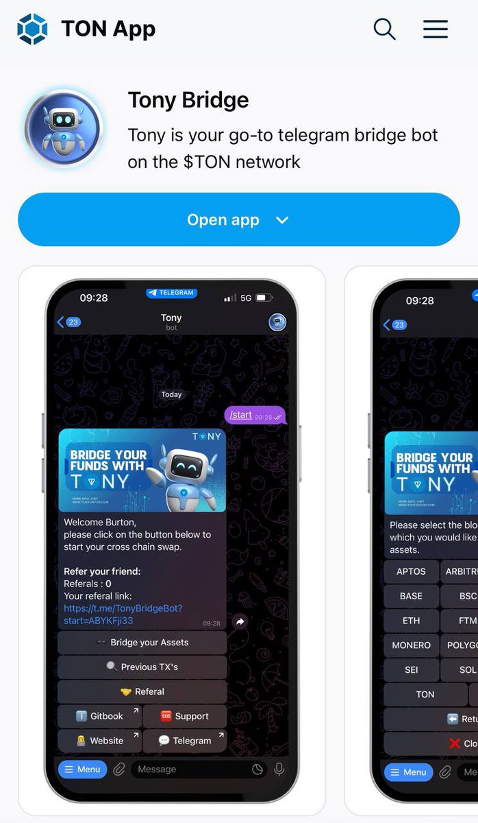 TonyBridgeBot's tweet image. #Tony is now listed on TON.App 

ton.app/bridges/tony-b…

#TON #Tonblockchain