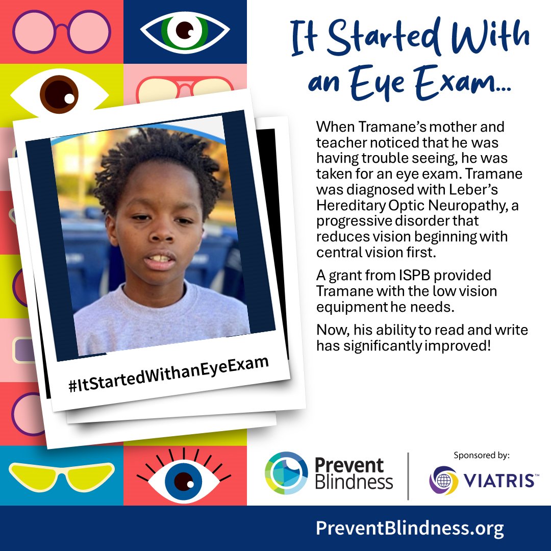 As part of #HealthyVisionMonth, @PBA_savingsight will be sharing #ItStartedWithanEyeExam stories!

This is Tramane's story of diagnosis and receiving a grant from @PBIL_ISPB to meet his low vision equipment needs. 

preventblindness.org/it-started-wit…