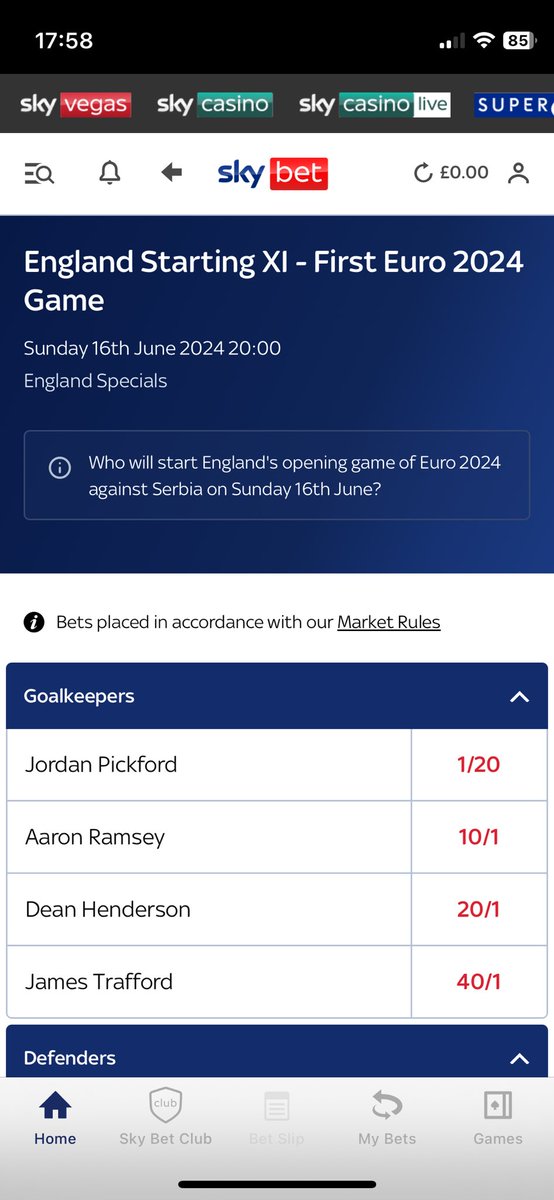 maguiirree's tweet photo. @SkyBet Only 10/1 for a Welsh midfielder to start on goal for England at Euro 2024? Seems harsh https://t.co/r3XHTGjawF