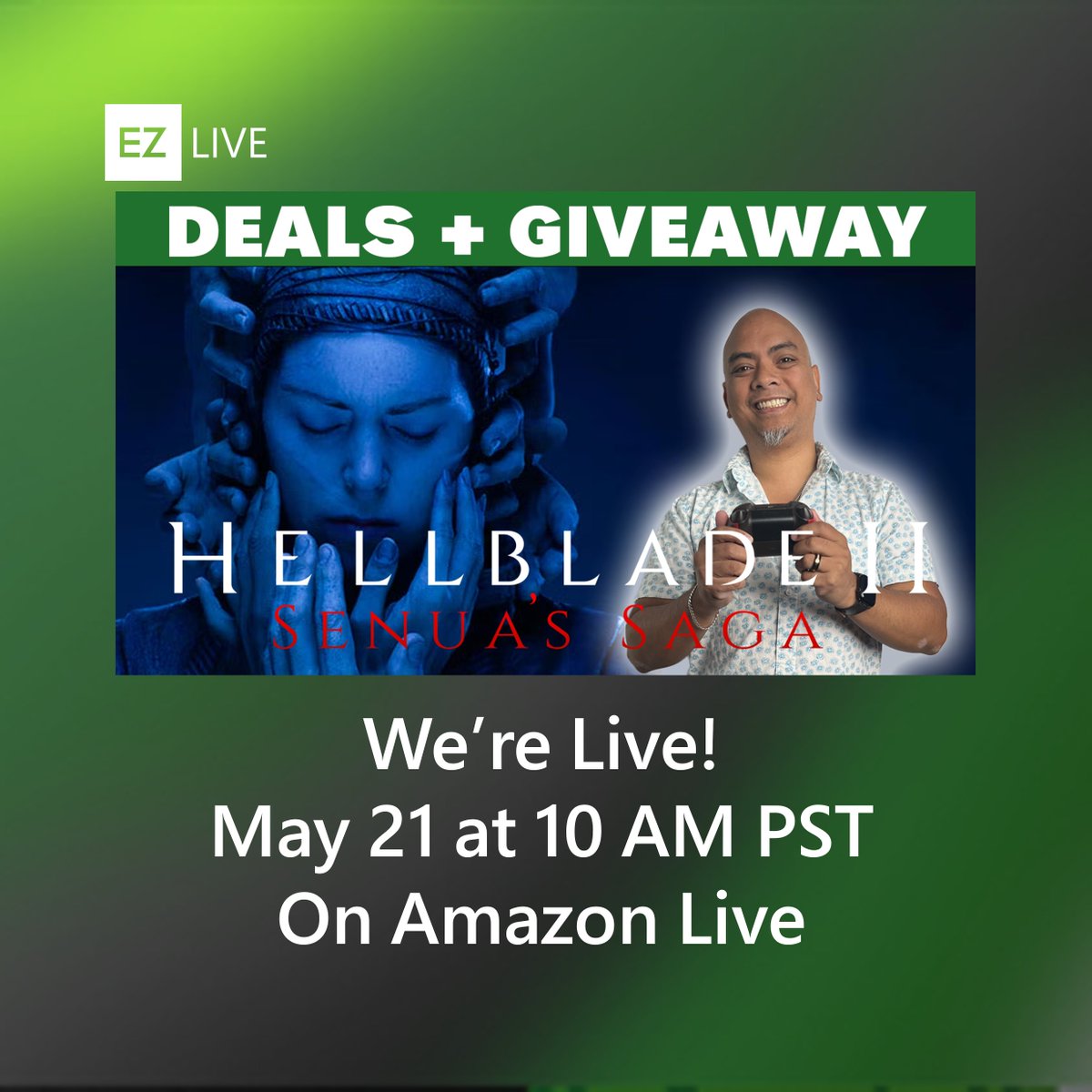 Join us now on #AmazonLive! We’ll do some #HellbladeII gameplay and showcase #Xbox consoles, controllers, games and Game Pass options. And don’t miss your chance at a giveaway! aka.ms/AmazonLiveGami…